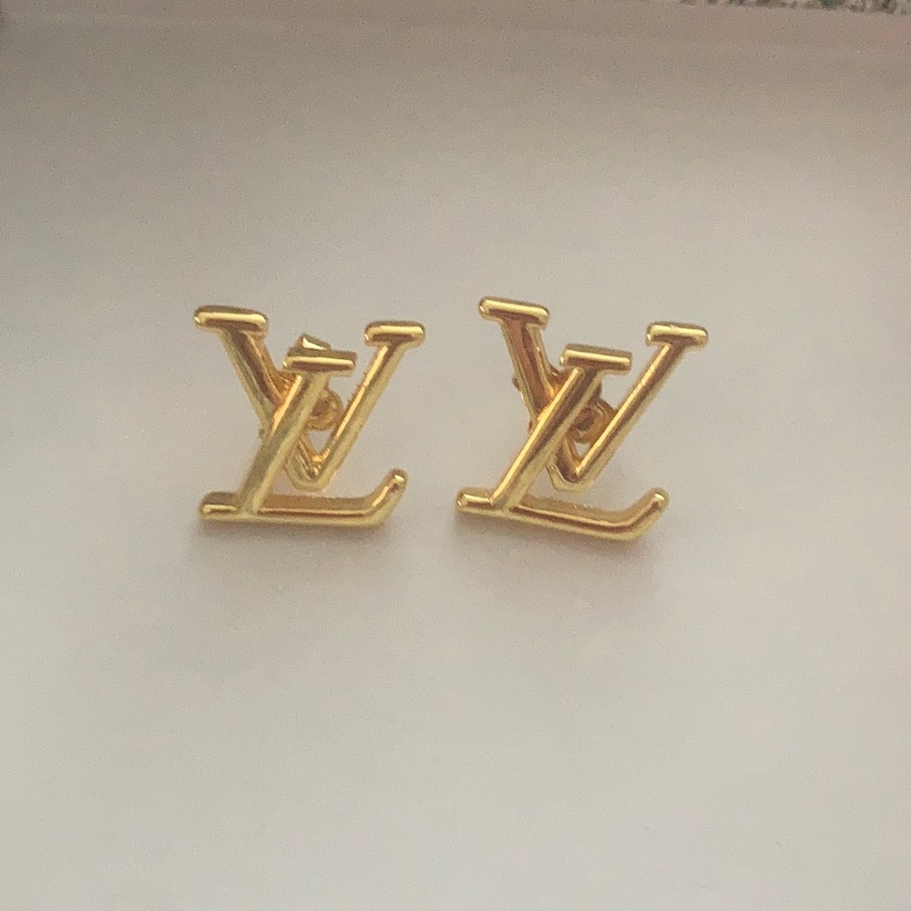 Louis Vuitton Iconic Gold LV logo Earrings